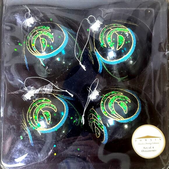 Domain "Peacock" 4" Christmas Ornaments Turquoise Green Gold Sequins-Set of 4 - Picture 6 of 7